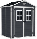 Keter Manor Kunststoff-Gartenhaus 6x5, Dunkelgrau, Wetterfest und UV-beständig, Einfache Montage, 185x152x226 cm